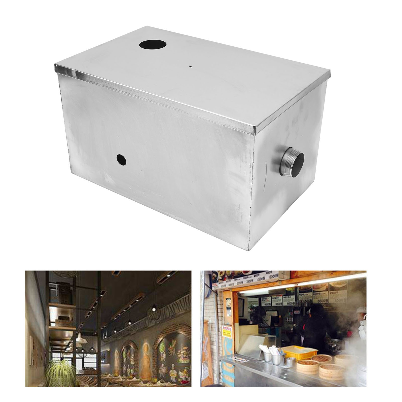 Commercial Kitchen Grease Interceptor - Penangkap Lemak Baja Tahan Karat 400x250x230mm,